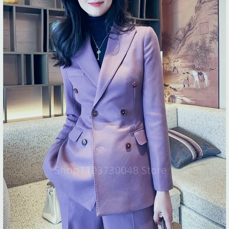 Damen Hellvioletter 2-Teiliger Smoking-Anzug Blazer und Hose mit Spitzrevers Slim Fit Formelle Party Business Büro Outfit Damenkleidung