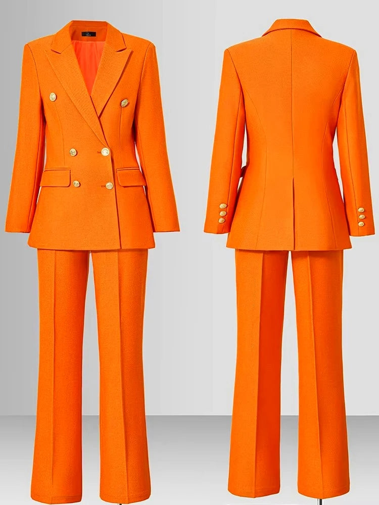 Neuer Eleganter Damen-Zweiteiler: Business-Anzug mit Schmal Geschnittener Jacke und Spitzrevers, Damen-Smoking für Büro und Freizeit (Blazer + Hose)