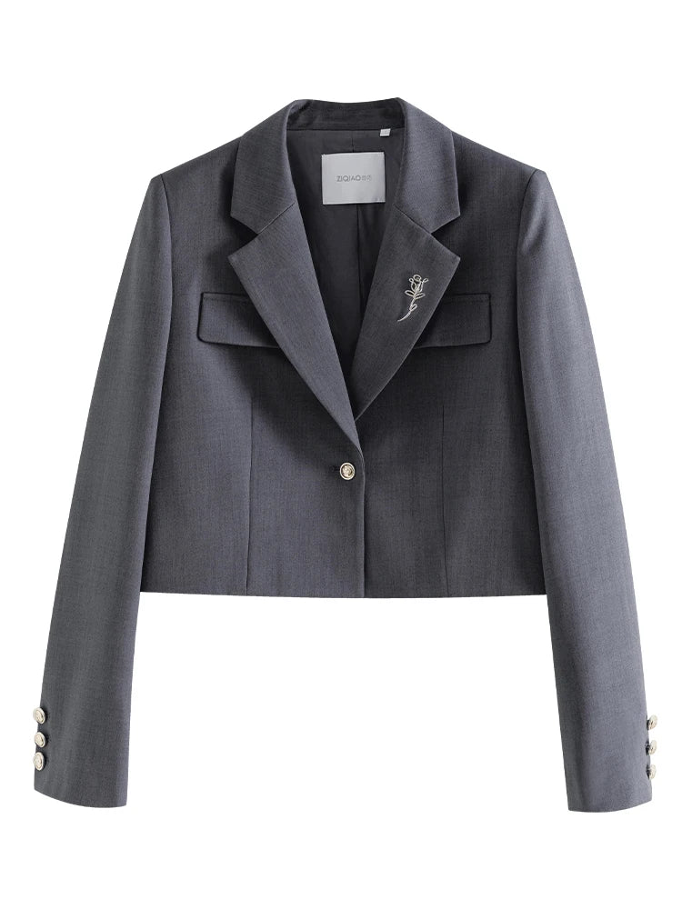 Ziqiao Temperament Ein knopf Brosche Kurz anzug für Frauen Frühling Chic Pendler geraden langen Rock kurze Blazer Jacke weiblich