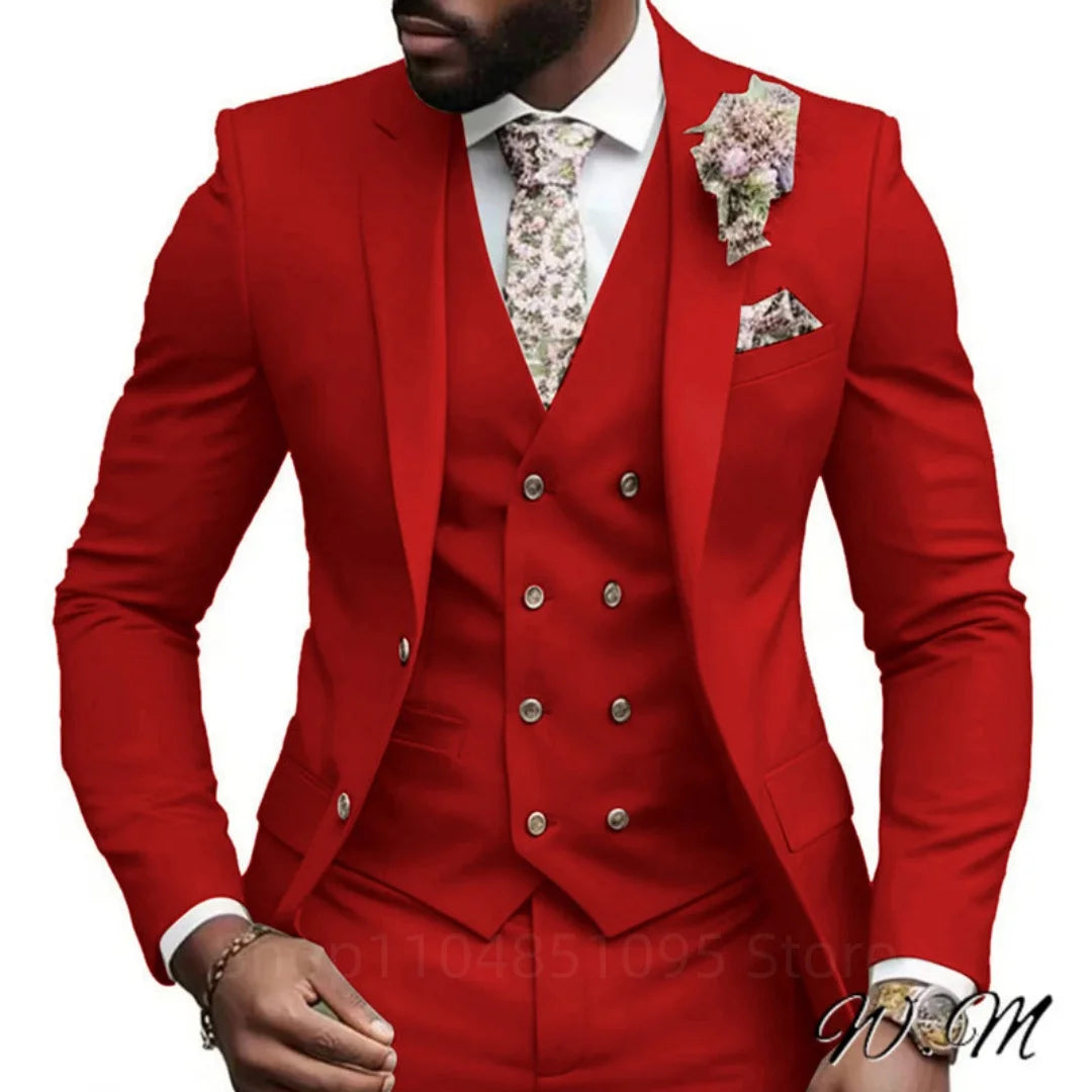 Hochwertige Grüne Business-Anzüge für Herren Slim Fit Elegante Hochzeitskleidung 3-Teilig Zweiknopf-Jacke Weste Hose Party-Sets