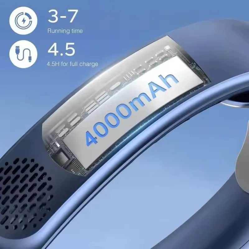 Tragbarer Digitaler Nackenventilator 360 °   Kühlender, blattloser, tragbarer Ventilator mit 4000 mAh, USB-wiederaufladbar, Kühlventilator