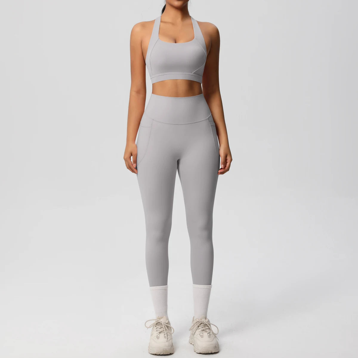 2-teiliges Sportbekleidungs-Yoga-Set, Fitnessstudio, Sport-BH, Leggings mit Taschenkleidung, Sportbekleidung, Yoga-Anzüge für Damen, Fitness-Set, Trainingsanzug