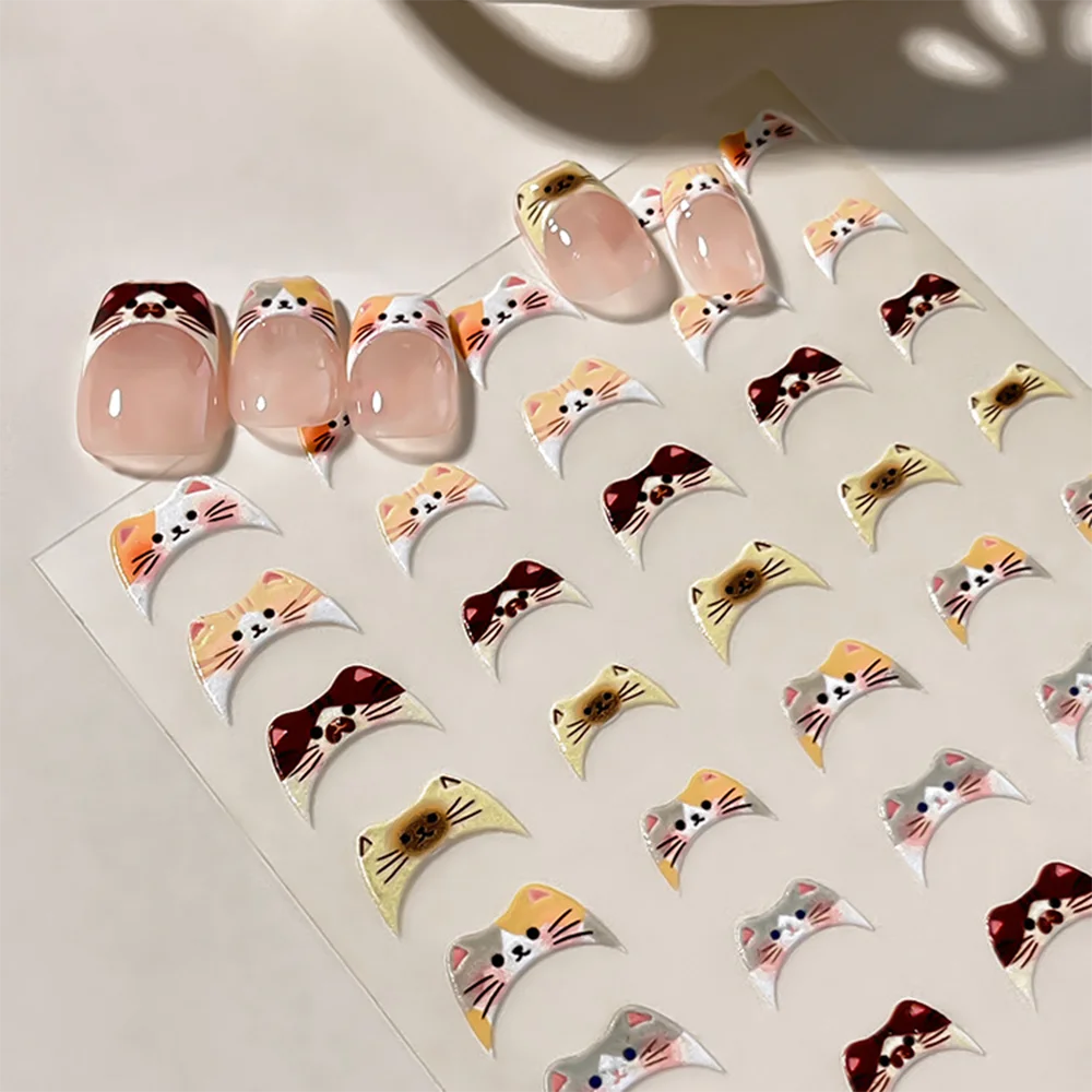 5D Niedliche Cartoon-Katzen-Nagelkunst-Sticker Orange Schwarz Süßes Katzengesicht- und Ohren-Design Kätzchen-Nagelaufkleber Kawaii Katzen-Nagelkunst für Maniküre