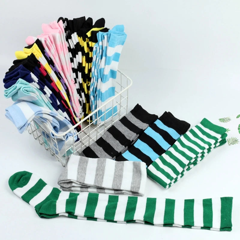 Frauen Gestreiften Druck Über Knie Lange Socken Oberschenkel Hohe Strümpfe für Weihnachten Halloween Anime Cosplay Kostüm Zubehör M6CD