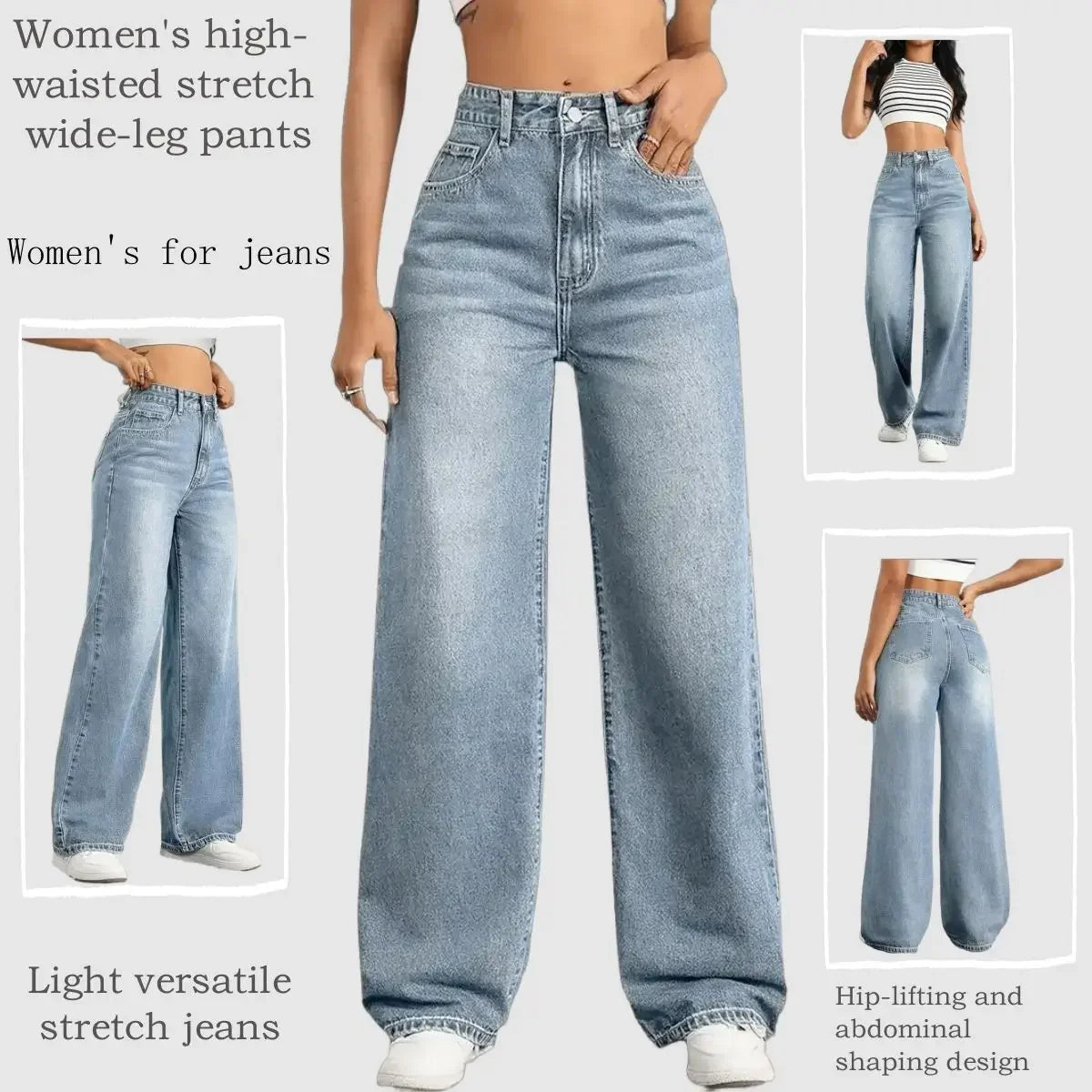 Y2k Jeans für Damen Klassisch Blau Elastisch Gerades Bein Schlichtes Design Retro-Stil Dehnbare Denim-Hose
