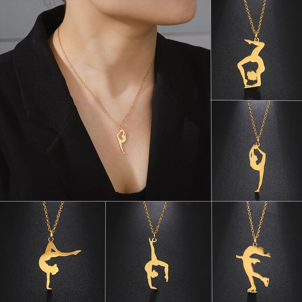 Amaxer Edelstahl Sport Sportler Künstlerische Gymnastik Halskette Für Frauen Anhänger Halsband Team Schmuck Geschenk