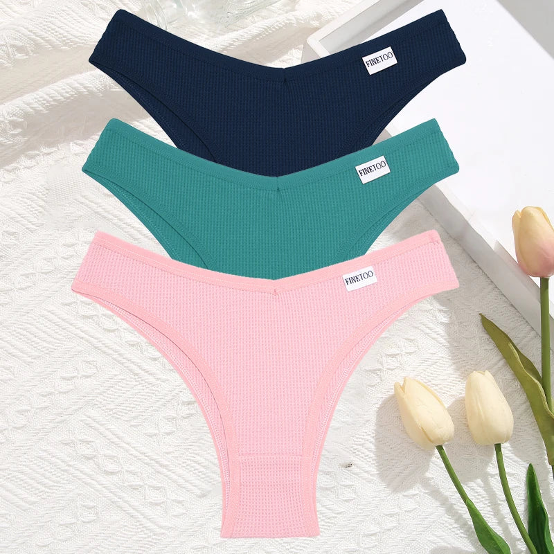 3 Teile/satz Frauen Sexy Waffel Plaid Baumwolle Brasilianische Höschen Niedrige Taille V Form Bikini Unterwäsche Weiche Atmungsaktive Weibliche Dessous