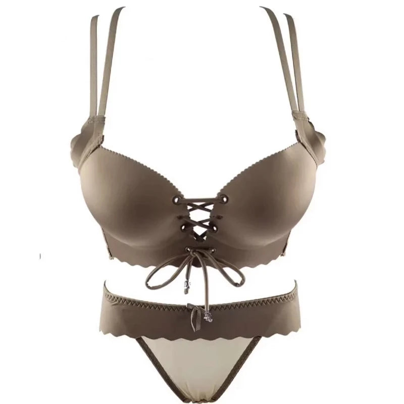 Sexy, verdicktes Push-up-BH-Set für Damen, kabelloser Komfort-BH mit verstellbarem Kordelzug, gepolsterte Bralette, schöner Rücken, elegante Dessous