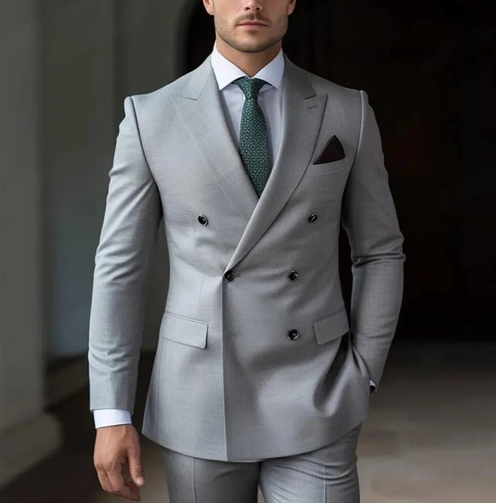 Herren Casual Hochzeitsanzug Zweiteiliges Set aus Polyestergewebe Doppelreihig Geknöpft Formeller Anzug für Trauzeugen und Bestmannen