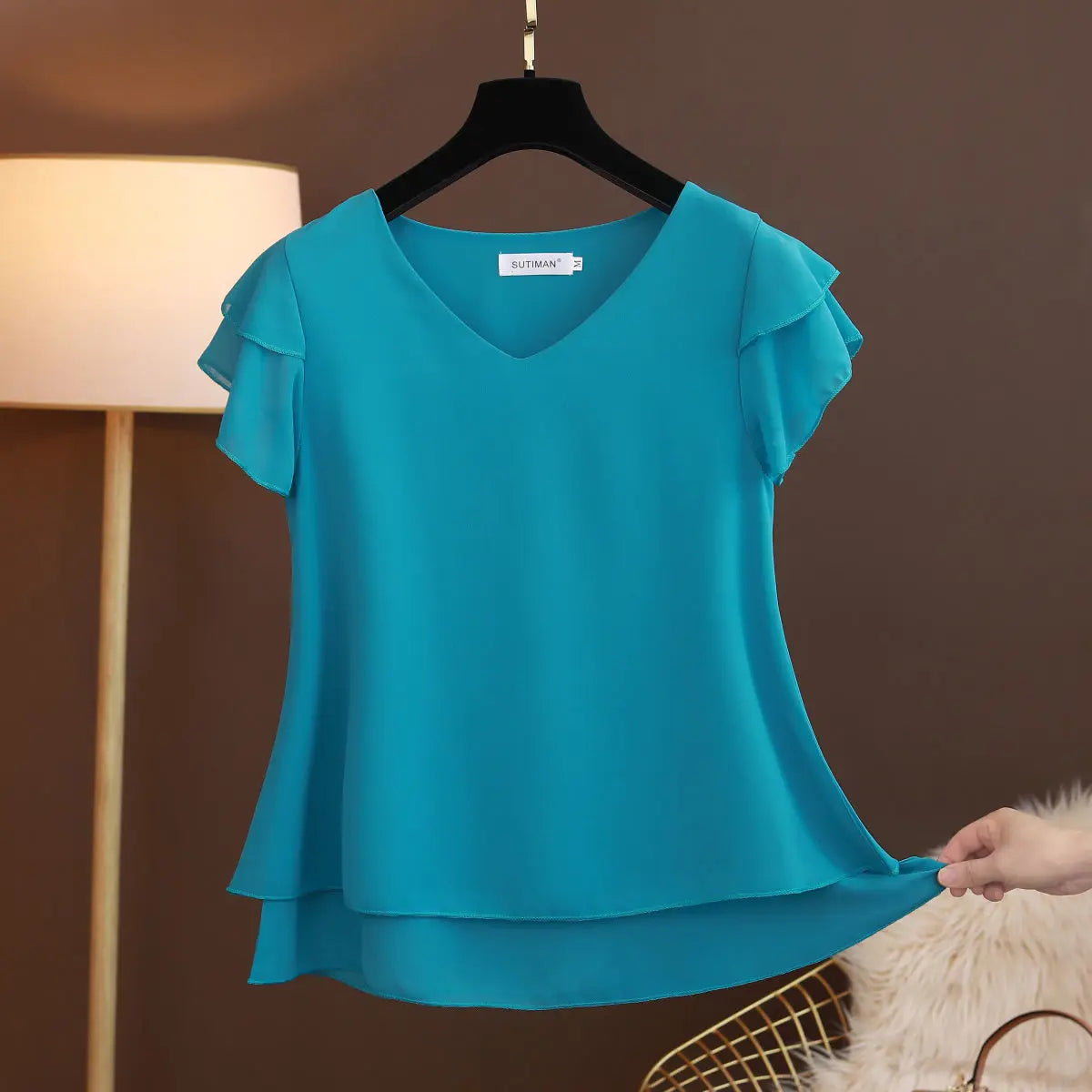 2026 sommer Neue Frauen Bluse V-ausschnitt Chiffon Hemd Lose Weibliche Kurzarm Bluse Übergroßen Shirts Frauen Tops Blusas Mujer De