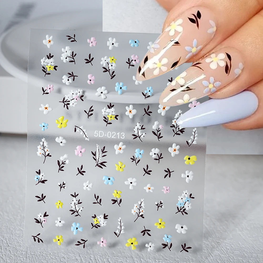 1 stücke 5D Nette Bunte Gänseblümchen Nail art Aufkleber Frühling Blumen Tulpe Weiß Gänseblümchen Nagel Aufkleber Sommer Blüte Floral Maniküre decora