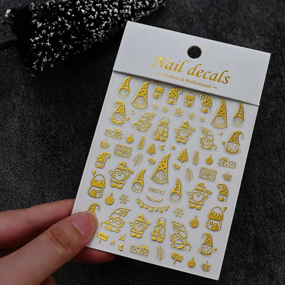 5D Goldprägung Schleife Ball Hirsch Weihnachten Nagelaufkleber Glänzender Kranz Weihnachtsbaum Kristall Nagelaufkleber Winter Nageldekoration