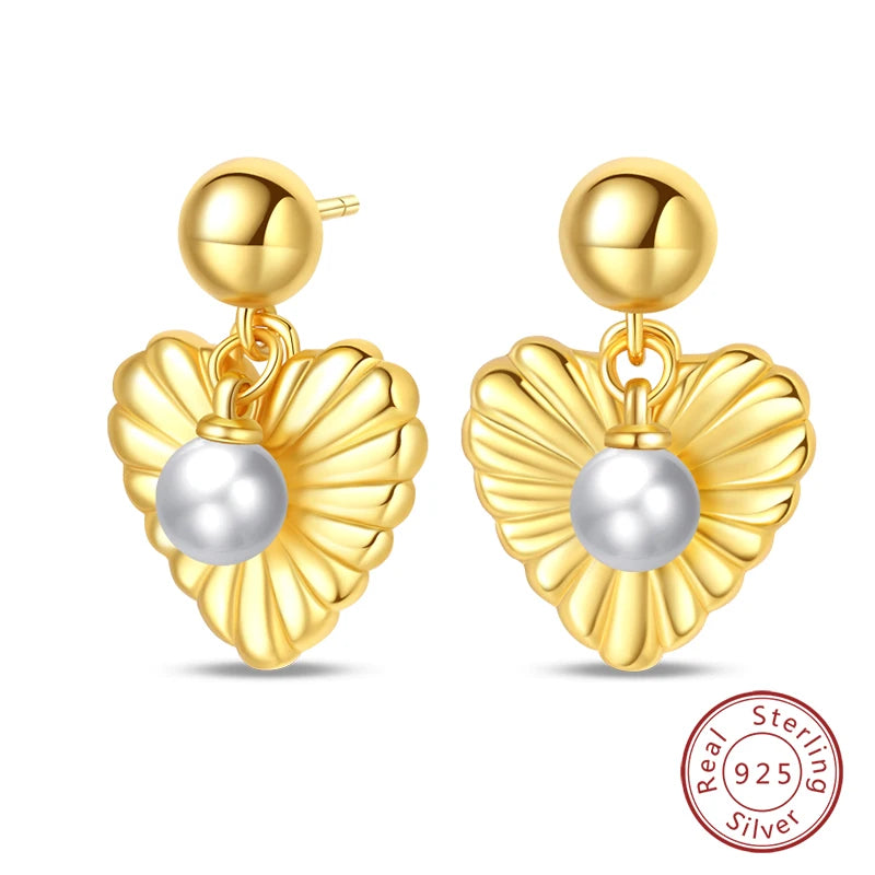 Luxus Goldene Muschel Seestern Perle Ohr Studs 925 Silber Schmetterling Herzförmige Anhänger Perle Ohrringe Für Frauen Partei Schmuck