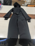 Damen-Skioveralls mit Kapuze, Kunstfell-Patchwork, Reißverschlusstaschen und Gürtel, Hochgeschnittener Einteiler, Wintermode 2026, Schwarzer Romper