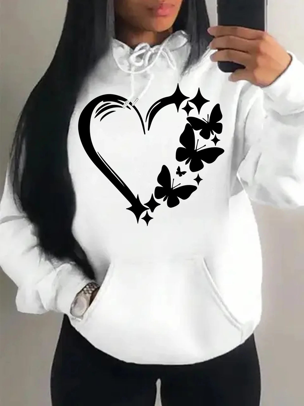 Kombination von Liebe und Schmetterling Hoody Plus Größe Frauen Hip Hop Herbst Hoodies Fleece Tasche Kleidung Vintage mehrfarbige Hoodie