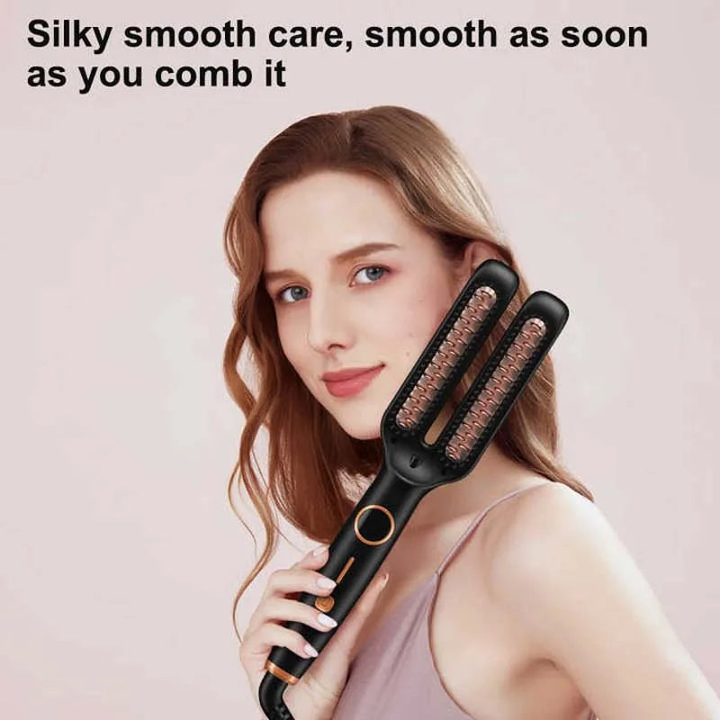 Elektrische Anti-Frizz-Haar-Heißkamm-Bürstenglätter, ein Schritt, 2-in-1 Keramik-Haarglätter-Bürste mit LCD-Digitalanzeige