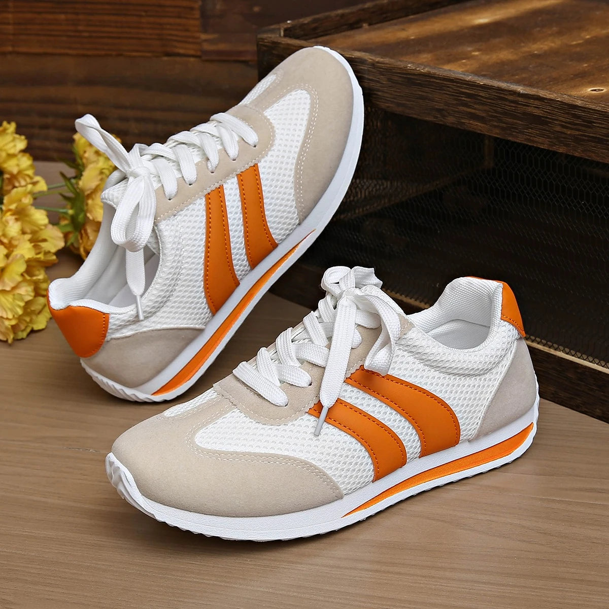 Leichte Mode-Turnschuhe für Damen, bequem, rutschfest, lässig, Sportschuhe, Damen, gestreift, Mesh, atmungsaktiv, Plateau-Turnschuhe