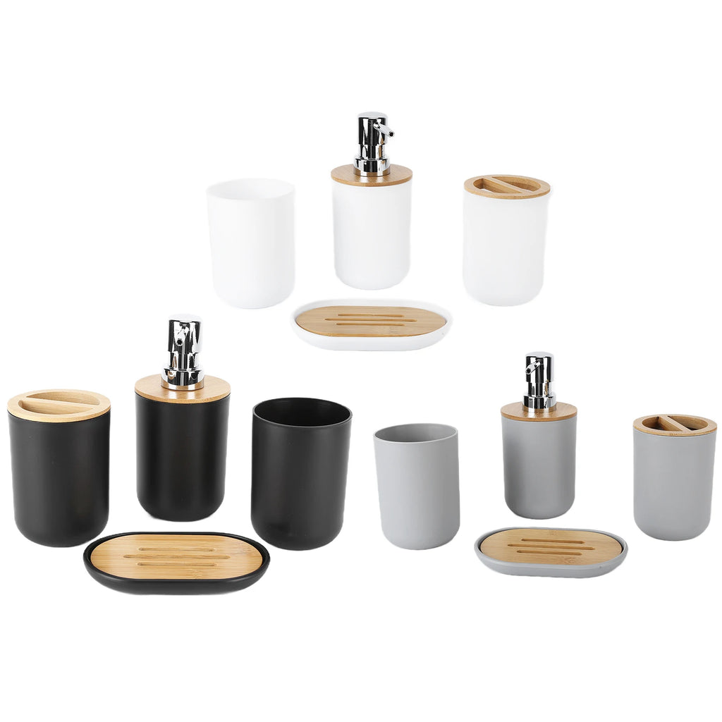 4 Teile/satz Badezimmer Zubehör Set Bambus Wasserdicht Spender Zahnbürste Halter Tablett Tumbler Tasse Seifenschale für Home Hotel