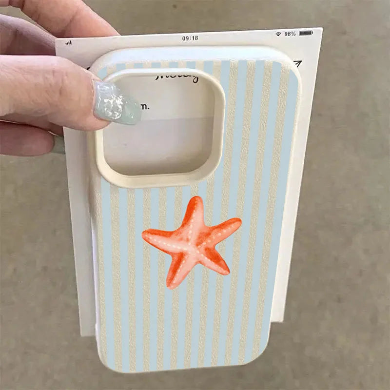 Handyhülle für iPhone 16 15 14 13 12 11 Pro Max X XR XS Max 15 Plus 16E Sommer süßes Seestern-Streifenmuster weiche Rückseite