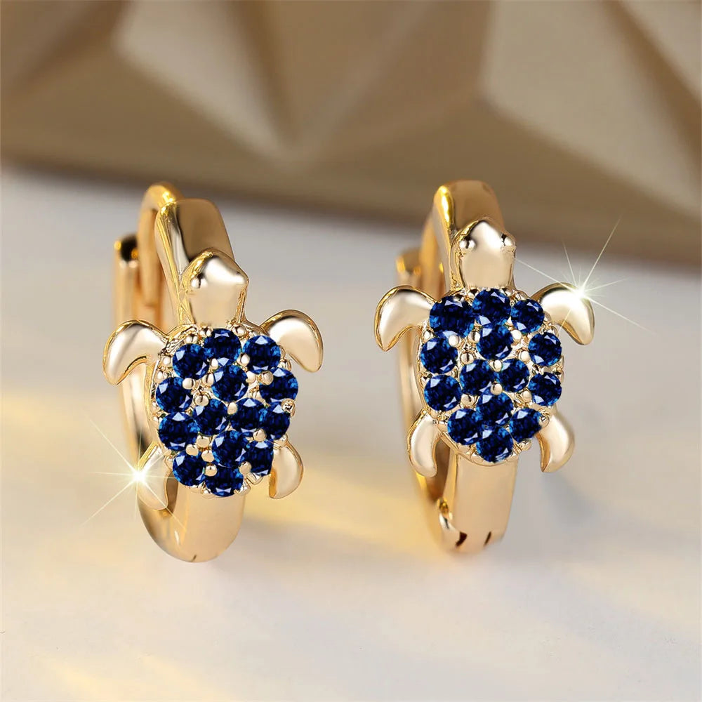 Mehrfarbige Zirkon Meeresschildkröte Creolen für Frauen Vintage Gold Silber Farbe Ohrschnalle Hochzeit Schmuck Valentinstag Geschenke