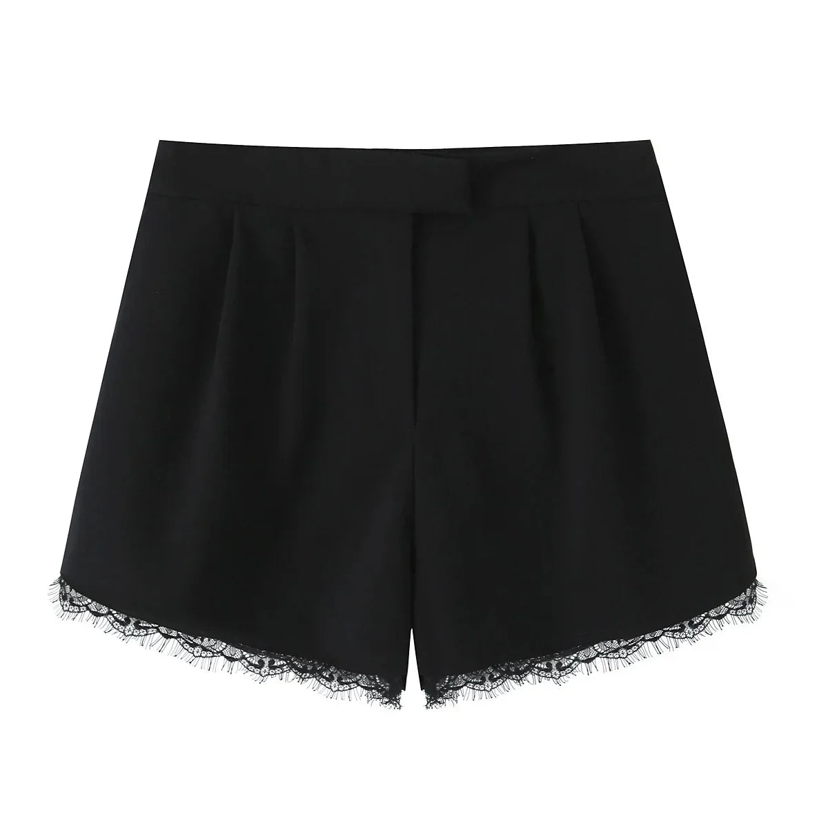 KONDALA Damen Trendiges Spitzen-Blazer-Set Schwarzer Kurzblazer mit Revers und Taschen Shorts Neue Mode 2026 Frühling Sommer Party Büro Damen-Set