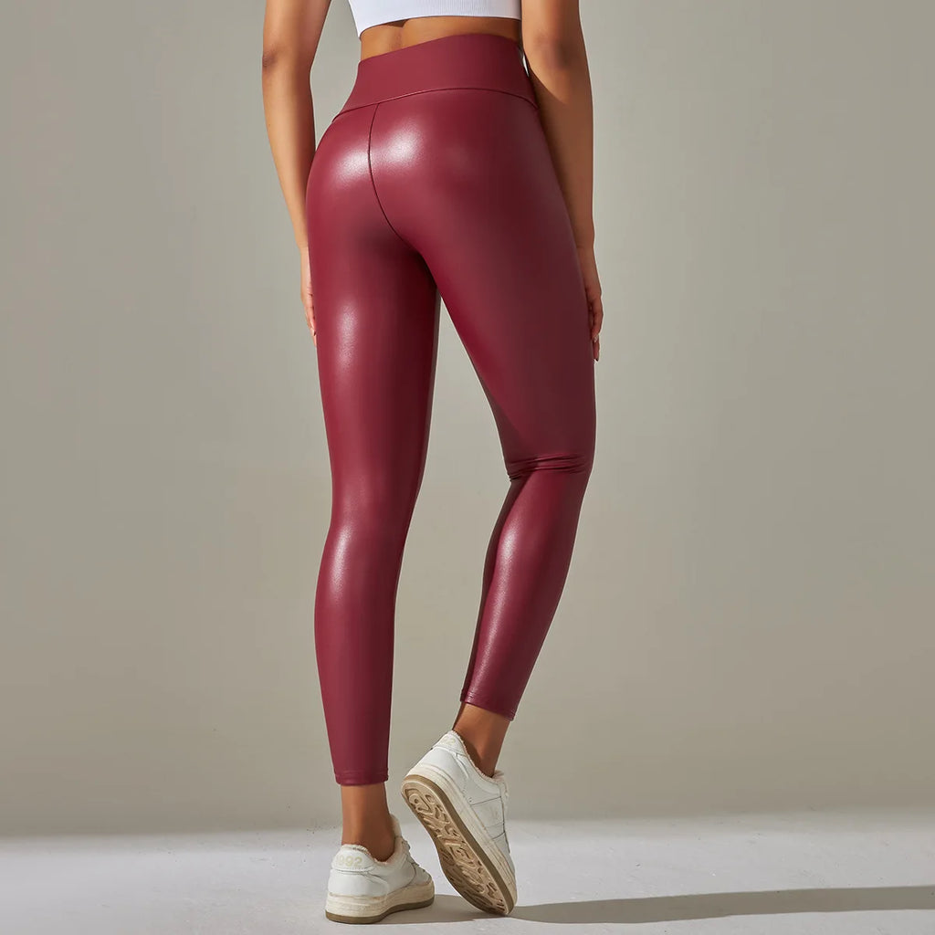 Neue PU-Lederhose für Damen, farbenfrohe, eng anliegende Schlankheits- und Yoga-Leggings mit hoher Taille für den Außenbereich