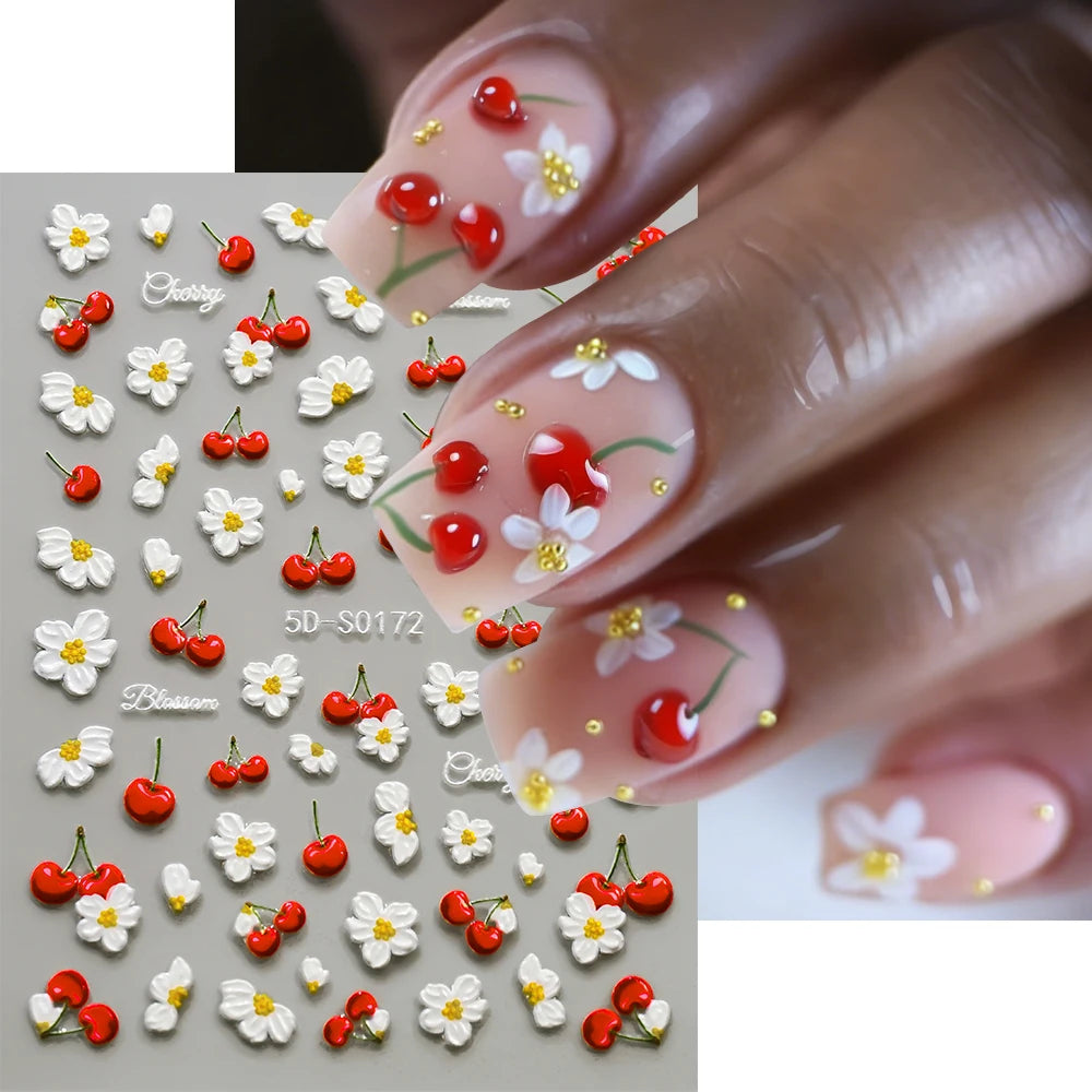 1 Stück Niedlicher Bienen-Frangipani-Blumen-Nagelaufkleber 5D Geprägte Fünfblättrige Blüte Marienkäfer Biene Insekten-Nagelsticker Sommer-Nagelaufkleber