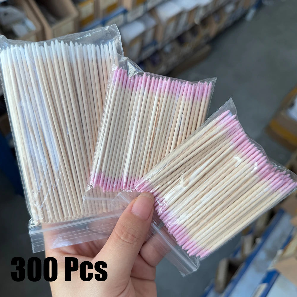 400 Stück rosa Doppelkopf-Nagelkunst-Nagelhautschieber-Entferner, 7 cm, orangefarbene Holzstäbchen, Wattestäbchen, sauberes Werkzeug für Nagel-Strass-Make-up