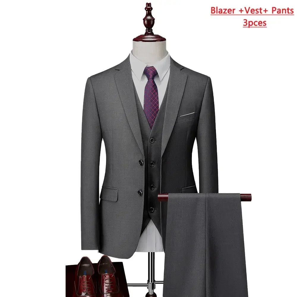 14 Farben M-6XL ( Jacke + Weste + Hose) High-End-Marke formale Business Herren Anzug dreiteiligen Bräutigam Brautkleid einfarbigen Anzug