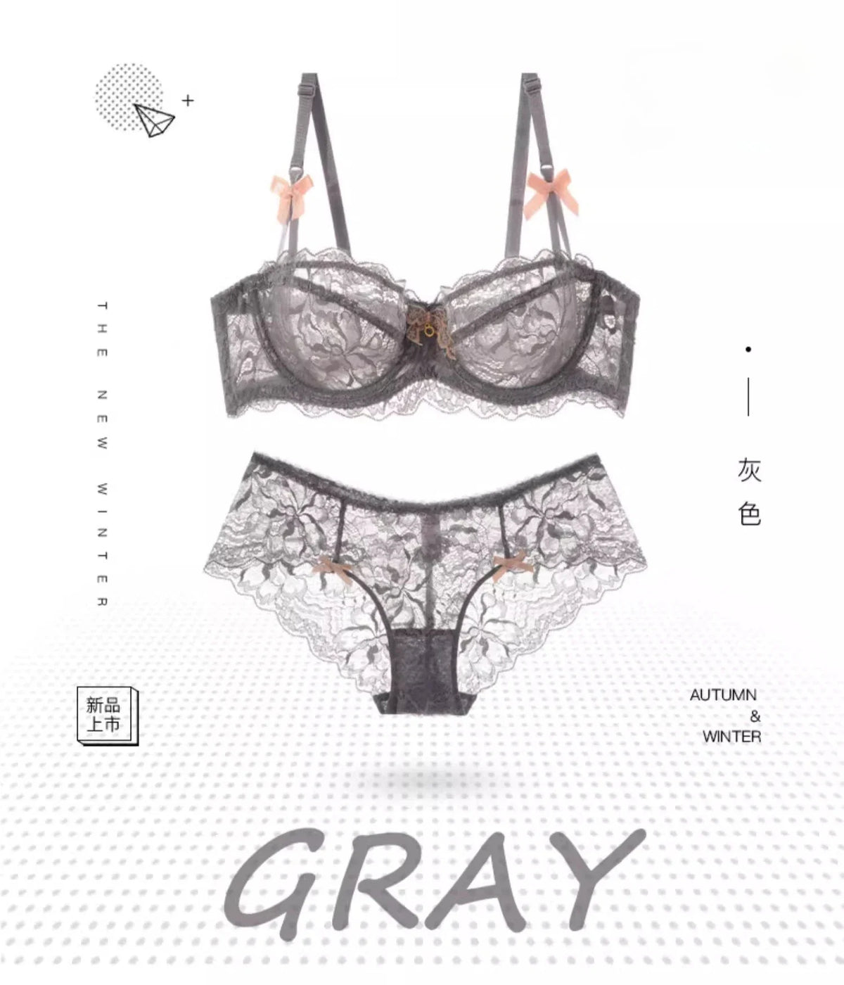 MOYISU Sommer-Dessous-Set, transparente französische Spitze, Minimiser-BH, Slip, ultradünn, sexy Damenunterwäsche, große Brust, sexy, zerknitter und Höschen