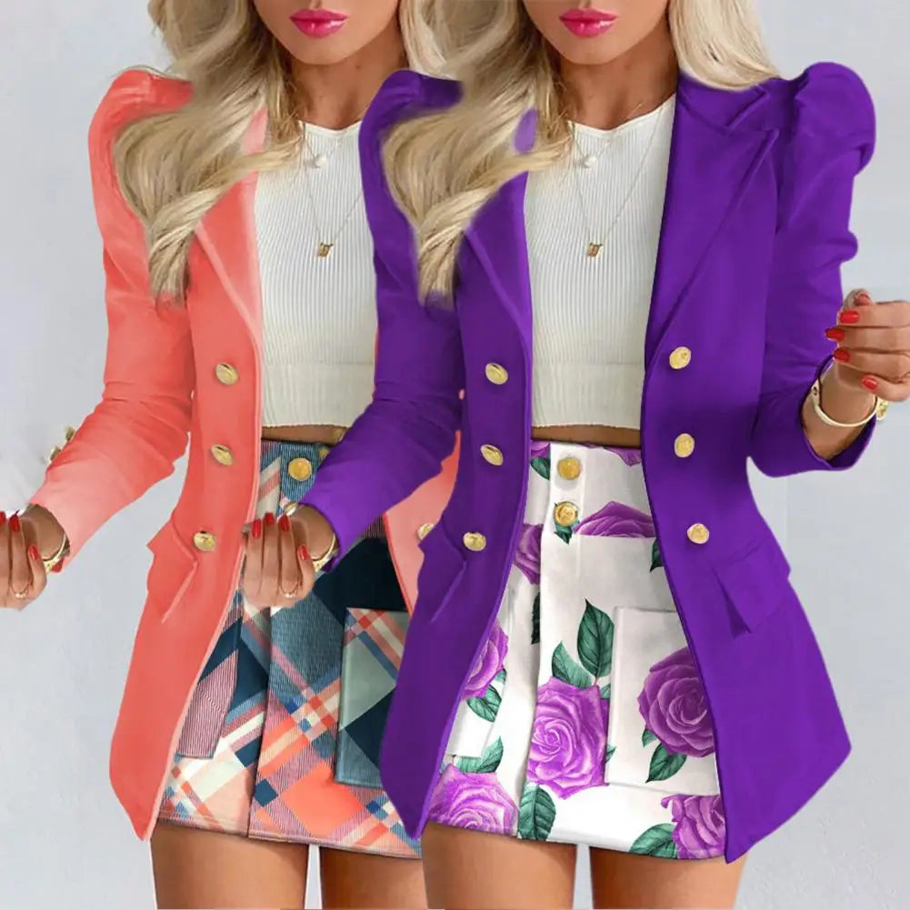 Frauen Frühling Langarm Einfarbig Jacke Mit Mini Rock Zwei-stück Anzug Tailleur Femme Blazer Und Set Kleid freies Verschiffen