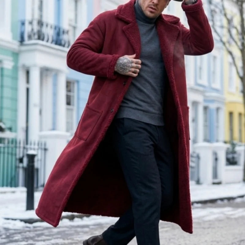 2026 Winter Langer Mantel: Neuer Streetwear-Freizeitmantel aus Fleece, Übergröße, Herren Winddichte Wildlederjacke