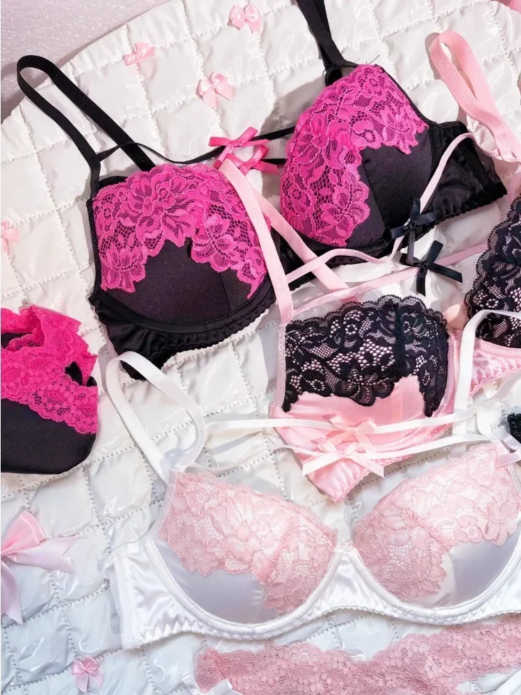 MOYISU New Release Kontrast-BH-Set |   Zurückhaltendes und sexy Bralette aus französischer Spitze |   Akzentuiert kleine Brustkurven |   Atmungsaktive Dessous