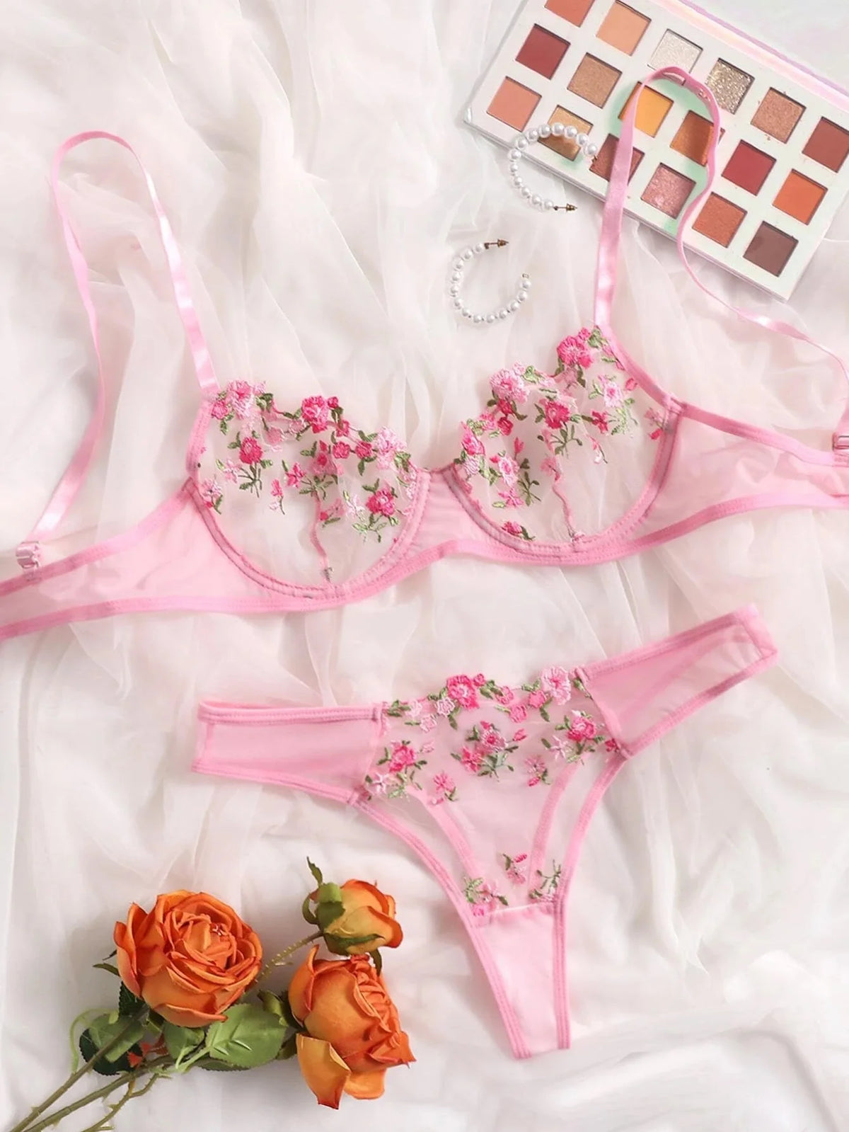 Sexy Spitze Dessous Push-Up Dessous Semi-Transparent Bh Und Panty Sets Frauen Sammeln Brust Unterwäsche Blume Stickerei Bralette set