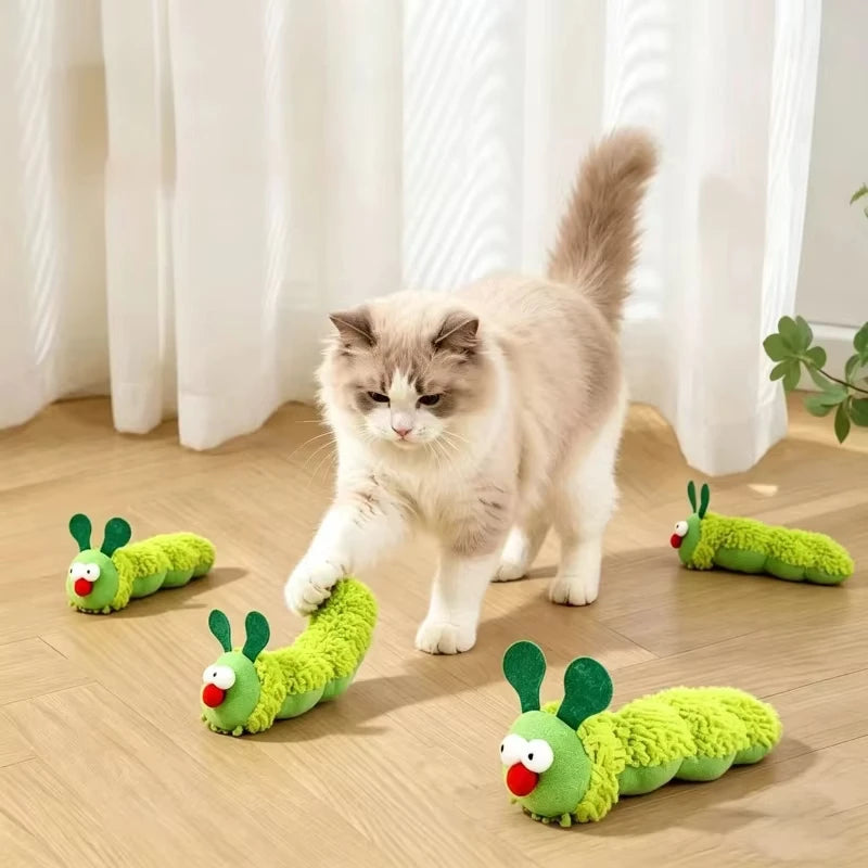 Interaktives Raupenförmiges Plüsch-Katzenspielzeug mit Katzenminze Lustiges Spielzeug für Kätzchen und Katzen zur Langeweile-Bekämpfung Neue Haustierzubehörartikel