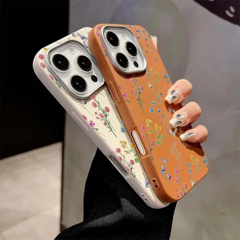Blumendruck Luxus milchig weiß Lichee Muster Handyhülle für iPhone 17 16 15 14 13 12 11 Pro Max XS XR 7 8 Plus 16e Cover Funda