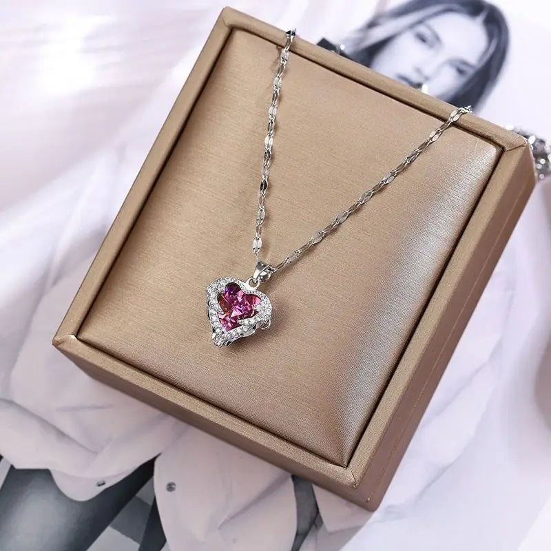 Neue Trendy Zirkon Kristall Anhänger Edelstahl Halskette Für Frauen Koreanische Mode Weibliche Sexy Schlüsselbein Kette Schmuck Großhandel
