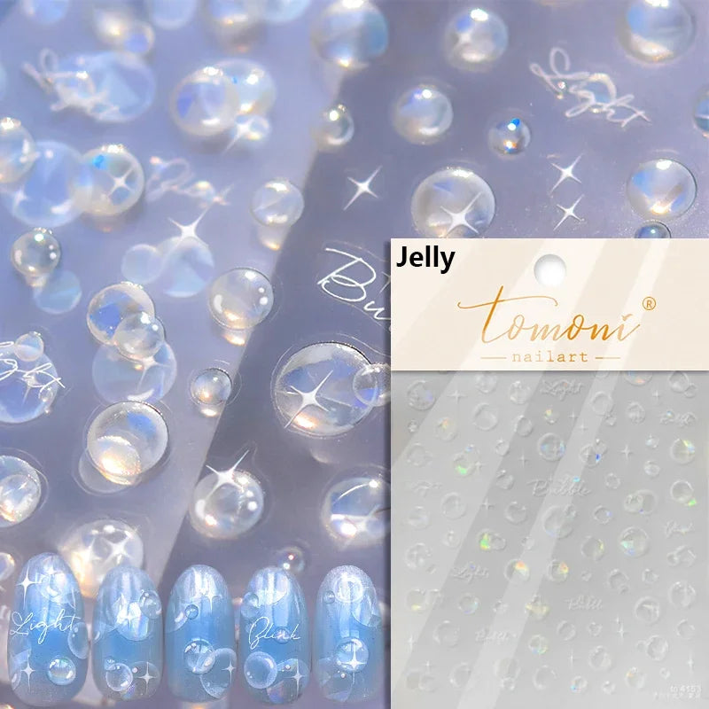 Bunte Blasen Laser Shattered Glass Effect Nail Art Aufkleber Regenbogen Bagful Goldfish 5D Aufkleber Selbstklebende Maniküre Sliders