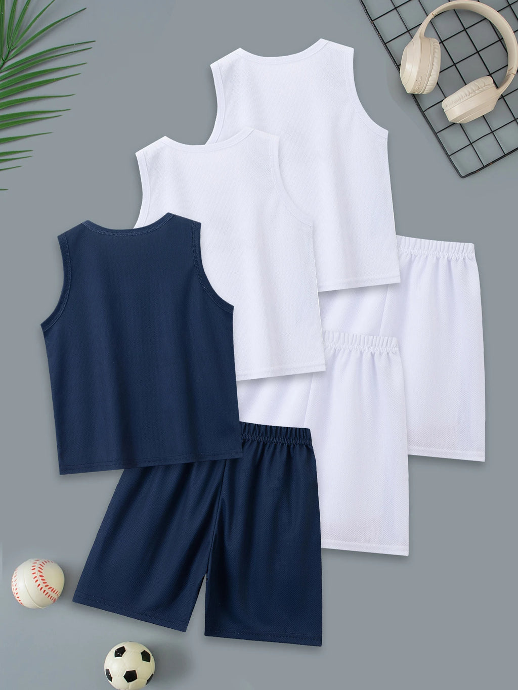 2-teiliges Sommer-Set für Kinder mit Buchstabenmuster, Weste und Shorts, lässiges Sport-Oberteil mit Rundhalsausschnitt für Jungen, farblich abgestimmte bequeme Hose