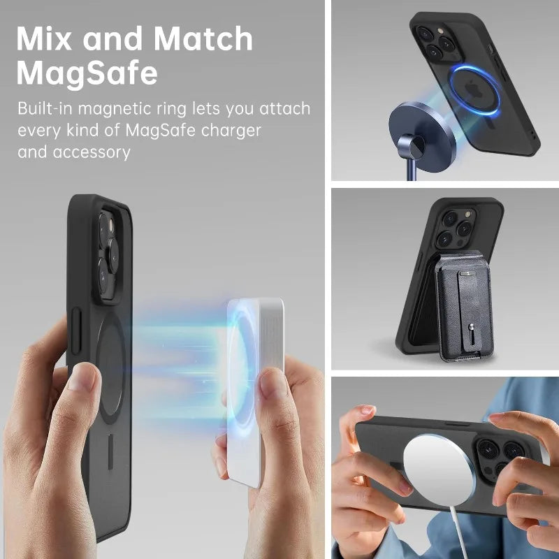 Anti-Vergilbungs-Matte Transparente Handyhülle für iPhone 17 16 15 14 13 Pro Max Plus für MagSafe Magnetische Klare Schutzhülle