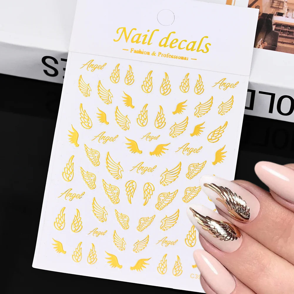 Vergoldete Stern und Mond Bronzing Nail Art Aufkleber hochwertige 3D Gold/Silber selbst klebende Slider DIY Nagel Aufkleber Dekoration 8*10cm