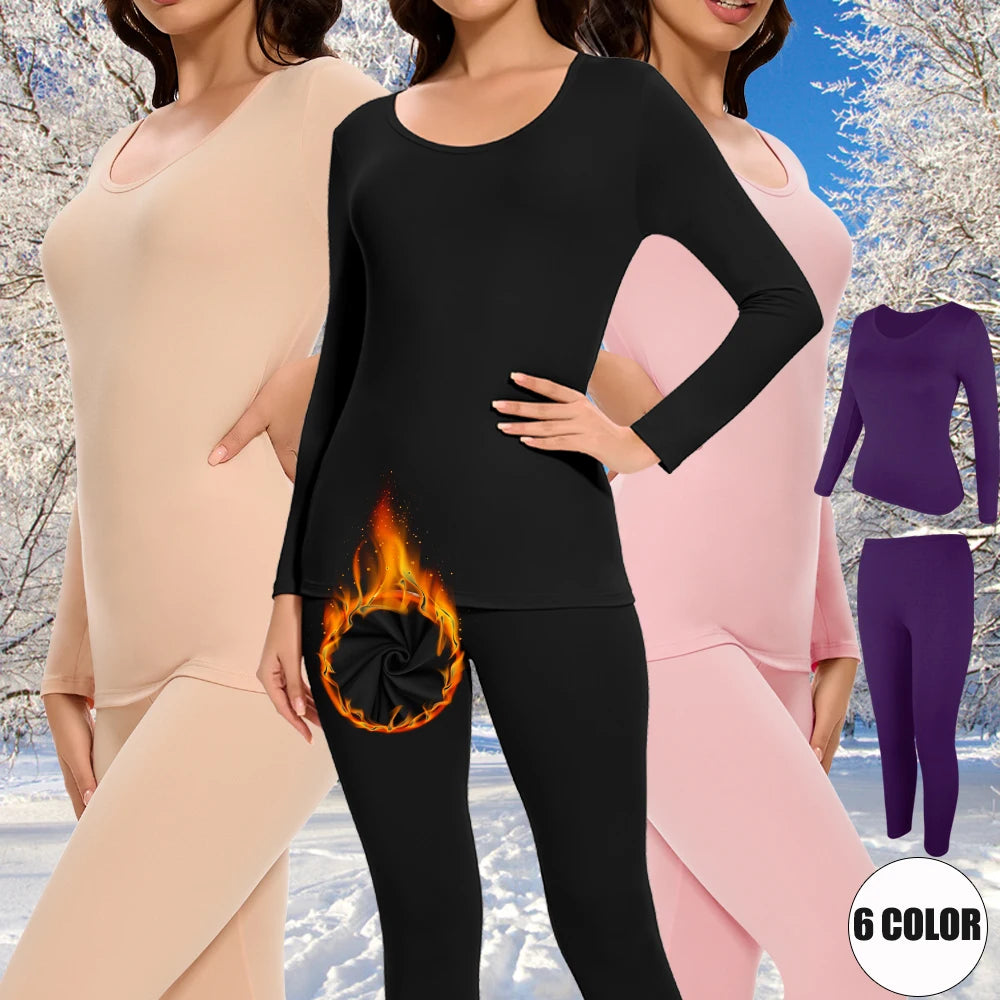Plus Größe Winter Thermo-Unterwäsche Anzüge Damen Langarm Tops Hosen 2PCS Weiche Bequeme Damen Schicht Kleidung 6 Farbe