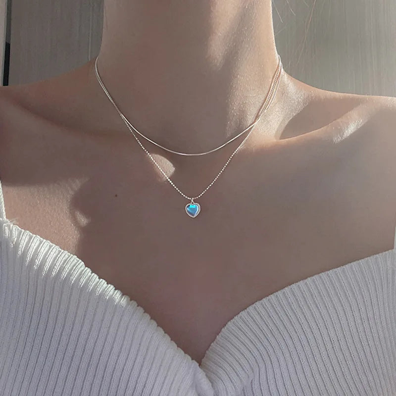Aihua Mode Minimalistische Runde Opal Anhänger Halskette für Frauen Geometrische Schlüsselbein Ästhetische Kette Sommer Schmuck Zubehör