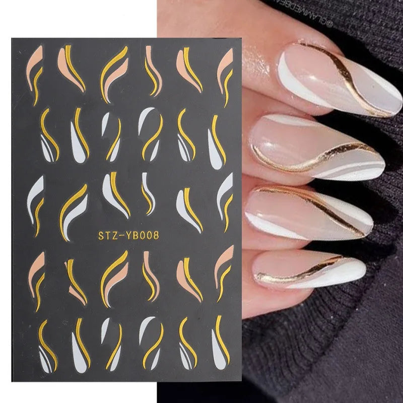 1PCS Schwarz Weiß Schmetterling Laser Nagel Aufkleber Y2K Nail art Dekoration Abstrakte Linien Bronzing Blumen Aufkleber Für Nägel