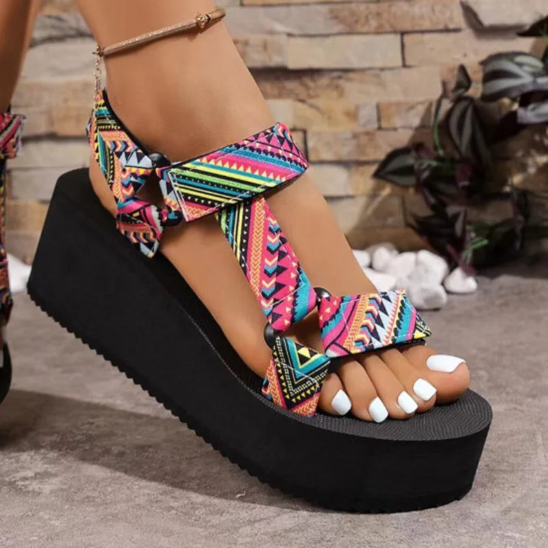 Neue Damen-Sommerschuhe mit dicken Sohlen, bequeme Stoff-Sandalen, Strand-Sandalen mit freiliegender Zehenpartie, leichte Freizeit-Slipper, Zapatos