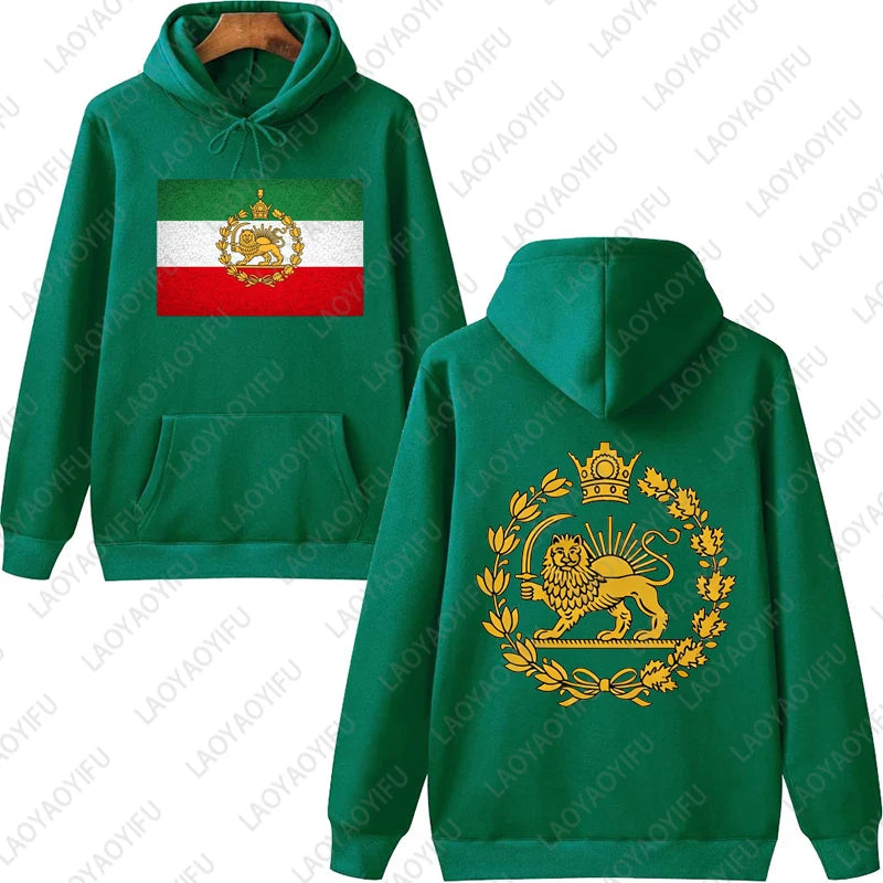 Löwe und Sonne Persischer Kapuzenpullover Iranisches Hoodie-Emblem Grafik Unisex Vorder- und Rückseiten-Druck Trendiger Casual-Stil Sportbekleidung