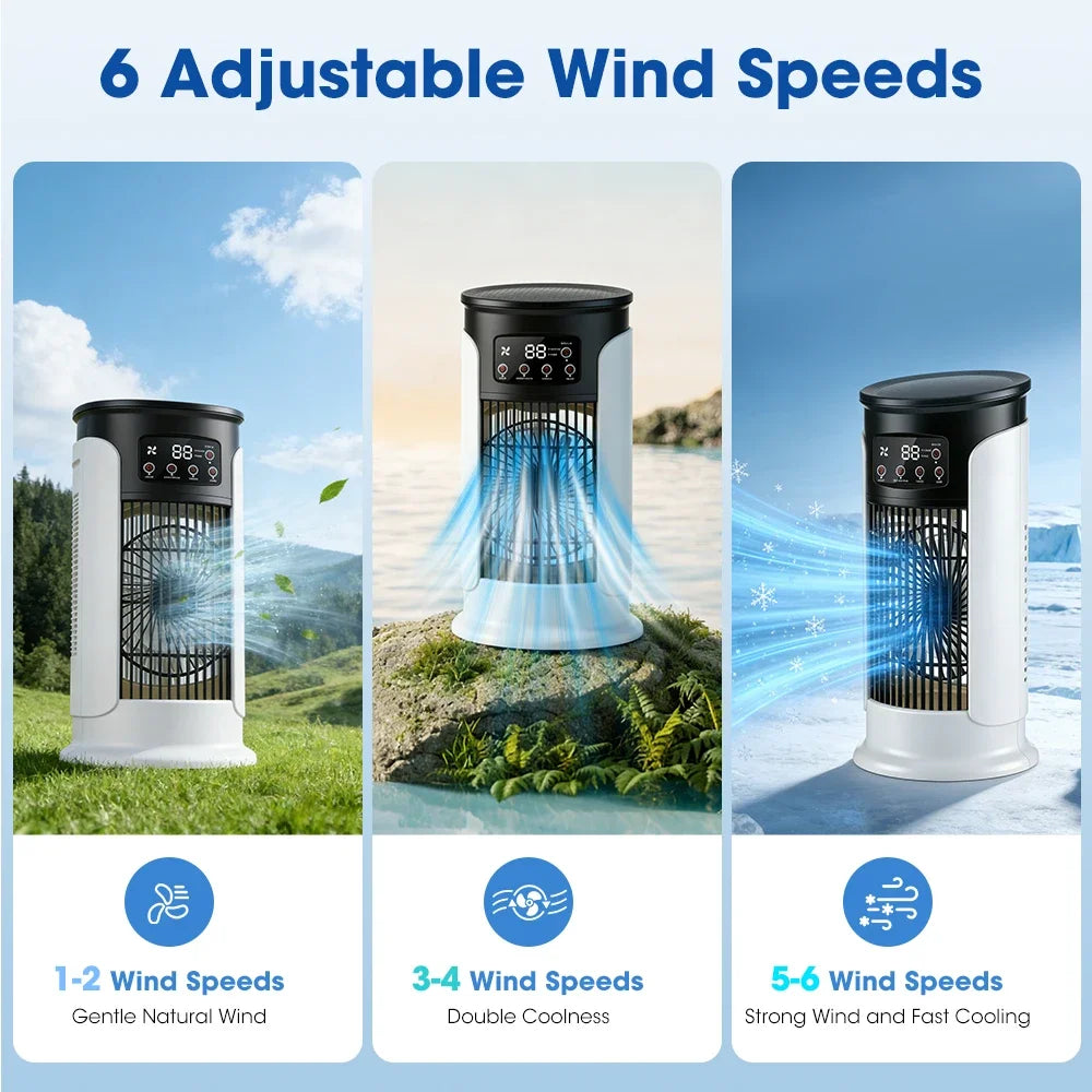Mini-Ventilator, tragbare USB-Klimaanlage für Zuhause, Büro, Kaltluft-Kühlventilator, Luftbefeuchter, LED-Nachtlicht, 6-stufiger leiser Ventilator