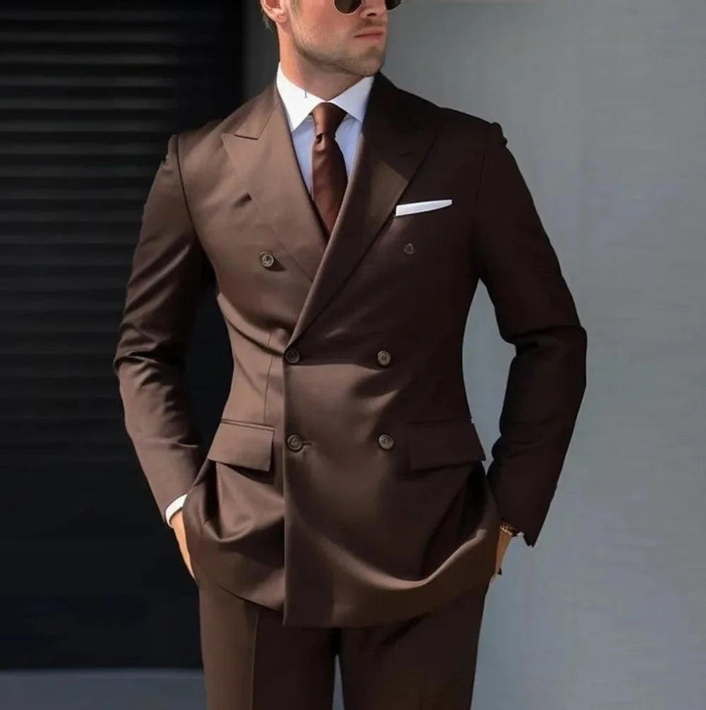 Herren Casual Hochzeitsanzug Zweiteiliges Set aus Polyestergewebe Doppelreihig Geknöpft Formeller Anzug für Trauzeugen und Bestmannen