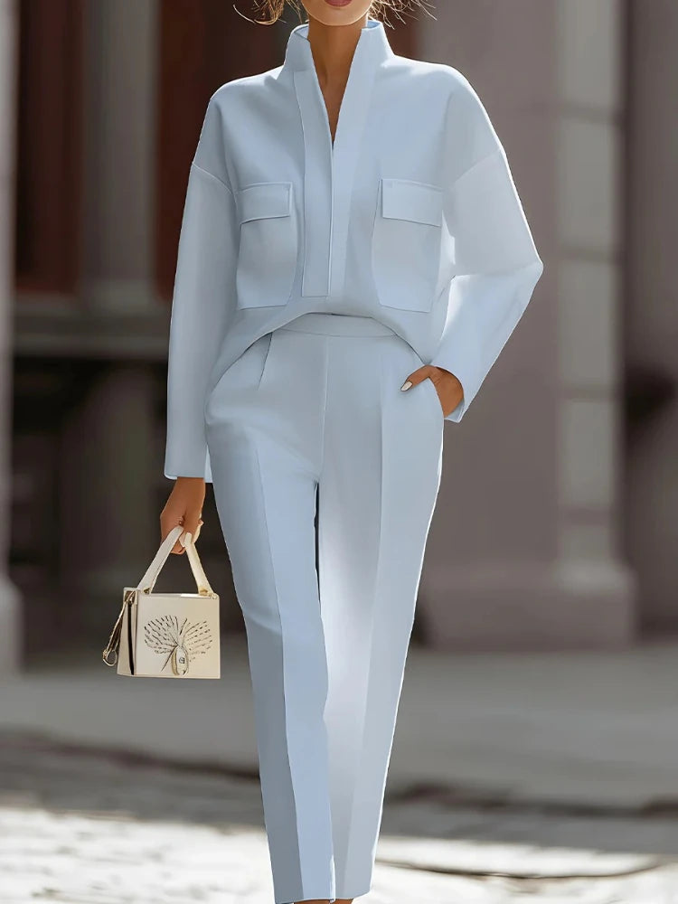 2026 Frühling Urban Commute Neuer Stil Modisch Elegant Vielseitig Langarm Revers Taschen Lässiger Anzug Blazer Damen Anzug-Set