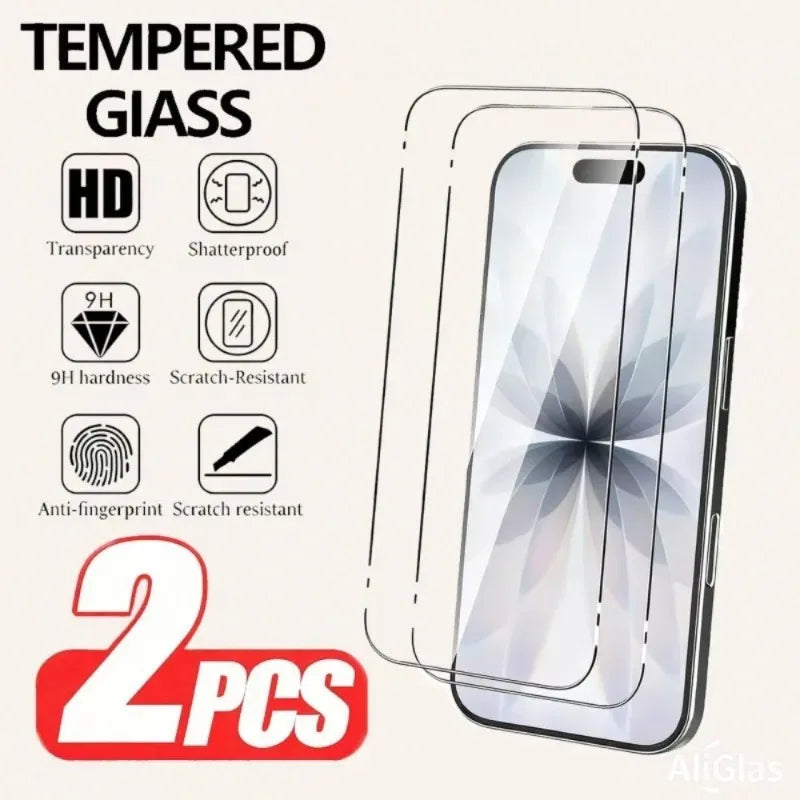 2 Stück Displayschutzfolie für iPhone 11 12 13 14 15 16 17 Pro Max Plus Mini Gehärtetes Glas für iPhone 16 15Plus XR XS Glasfolie